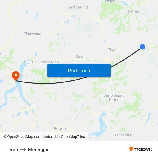 Temù to Menaggio map