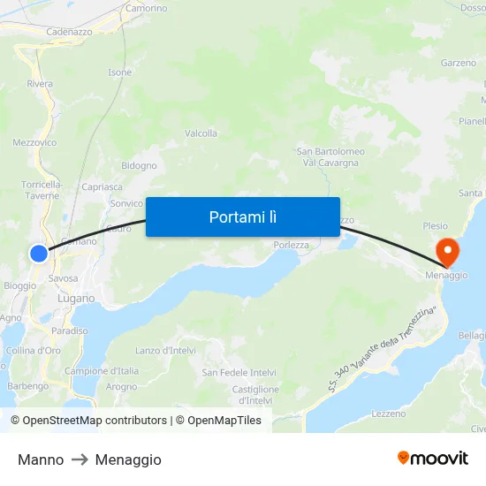 Manno to Menaggio map