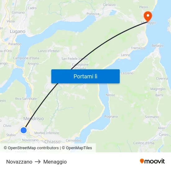 Novazzano to Menaggio map
