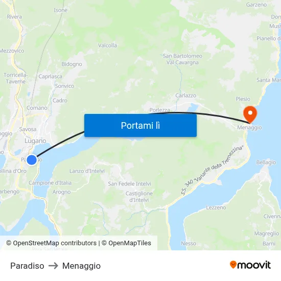 Paradiso to Menaggio map