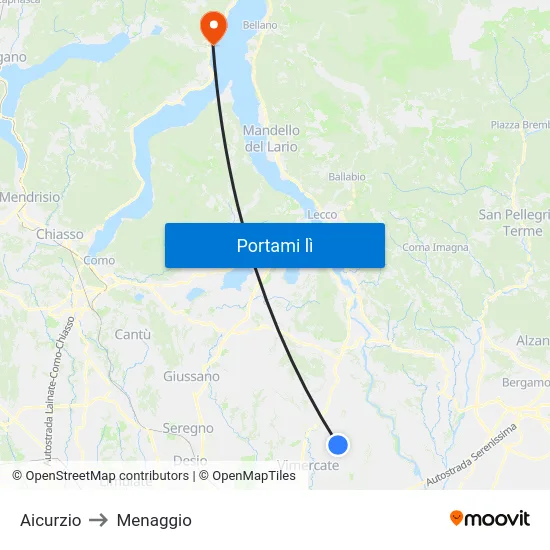 Aicurzio to Menaggio map