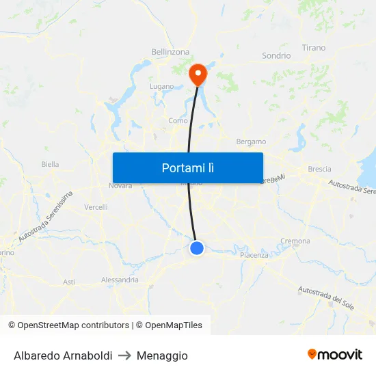 Albaredo Arnaboldi to Menaggio map
