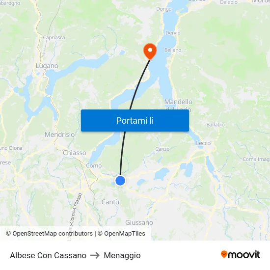 Albese Con Cassano to Menaggio map