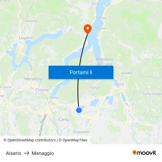 Alserio to Menaggio map