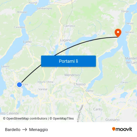 Bardello to Menaggio map