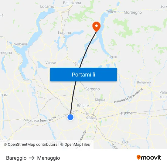 Bareggio to Menaggio map