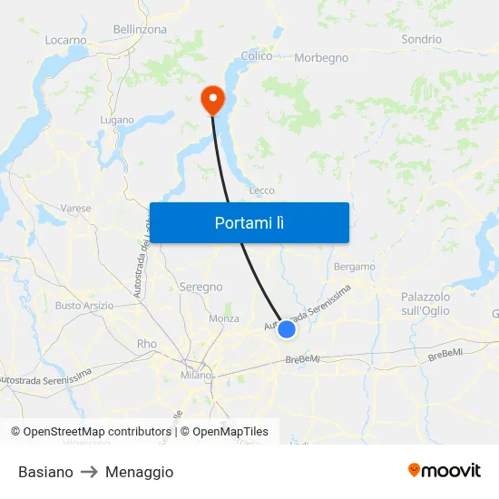 Basiano to Menaggio map