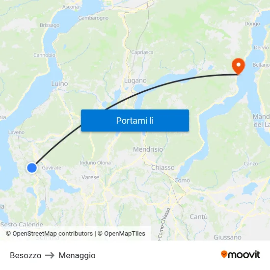 Besozzo to Menaggio map