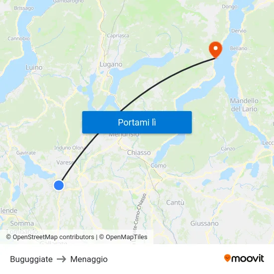 Buguggiate to Menaggio map
