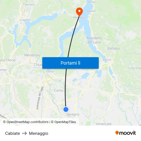 Cabiate to Menaggio map