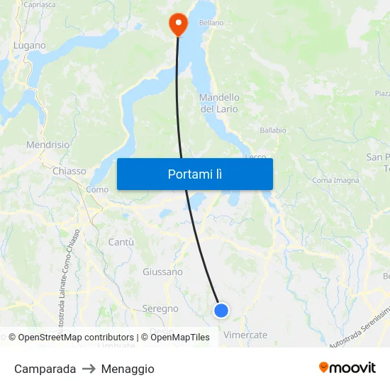 Camparada to Menaggio map