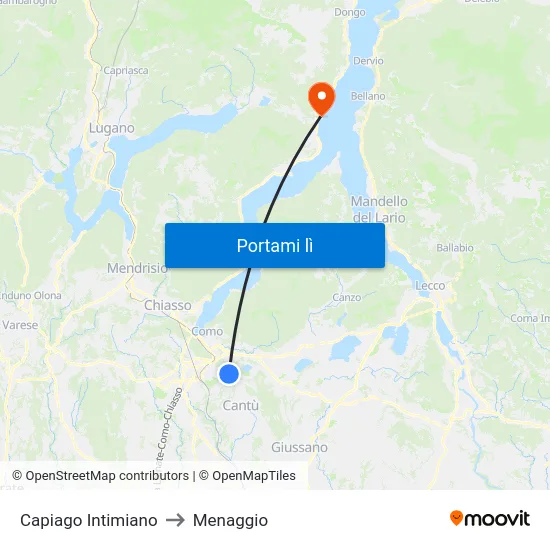 Capiago Intimiano to Menaggio map
