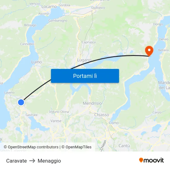 Caravate to Menaggio map
