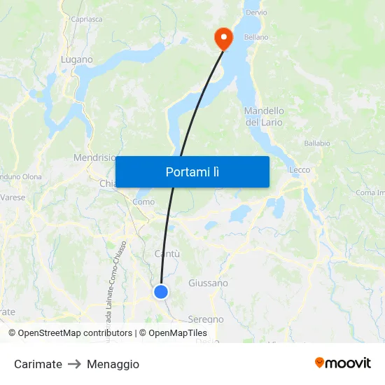 Carimate to Menaggio map
