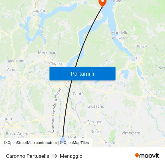 Caronno Pertusella to Menaggio map