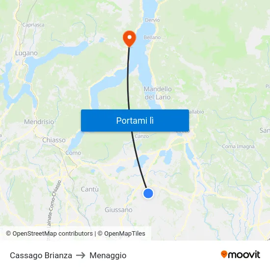 Cassago Brianza to Menaggio map