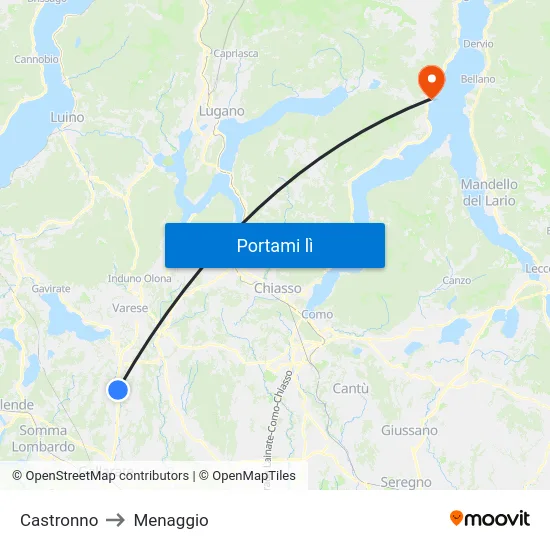 Castronno to Menaggio map
