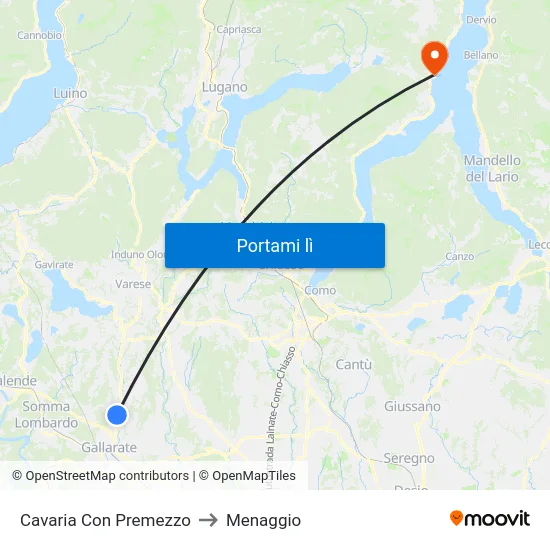 Cavaria Con Premezzo to Menaggio map