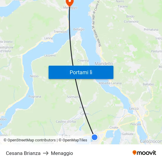 Cesana Brianza to Menaggio map