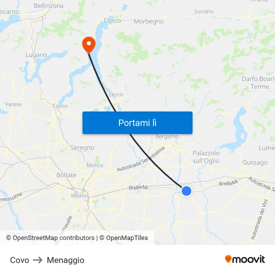 Covo to Menaggio map