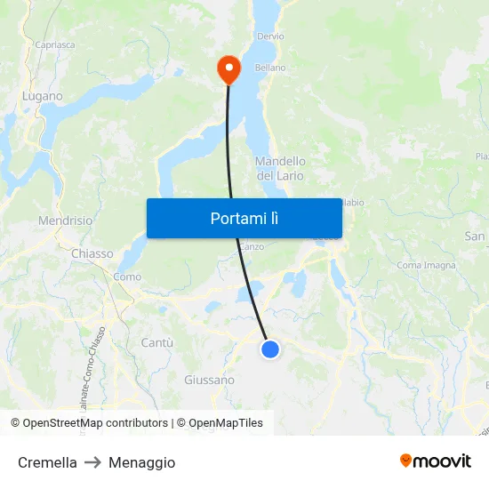 Cremella to Menaggio map