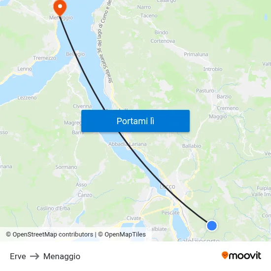 Erve to Menaggio map