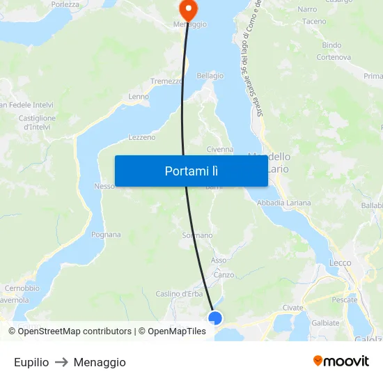 Eupilio to Menaggio map