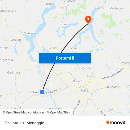 Galliate to Menaggio map