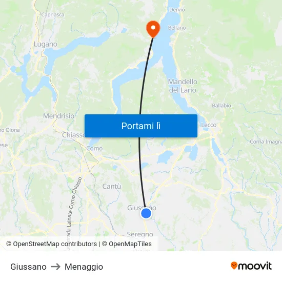 Giussano to Menaggio map