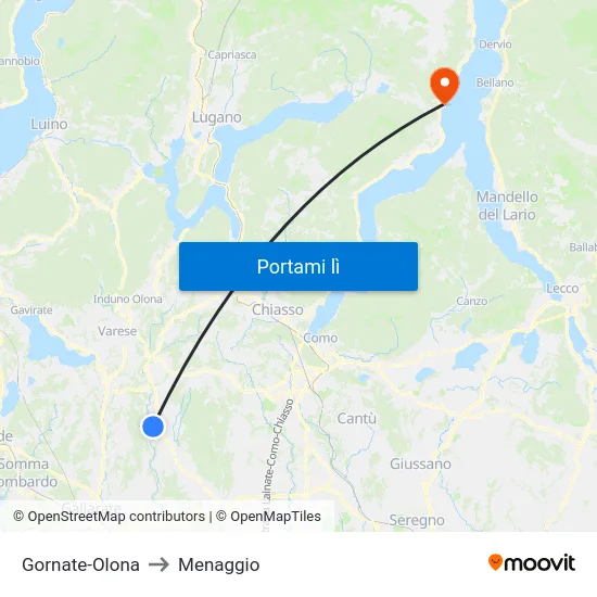 Gornate-Olona to Menaggio map
