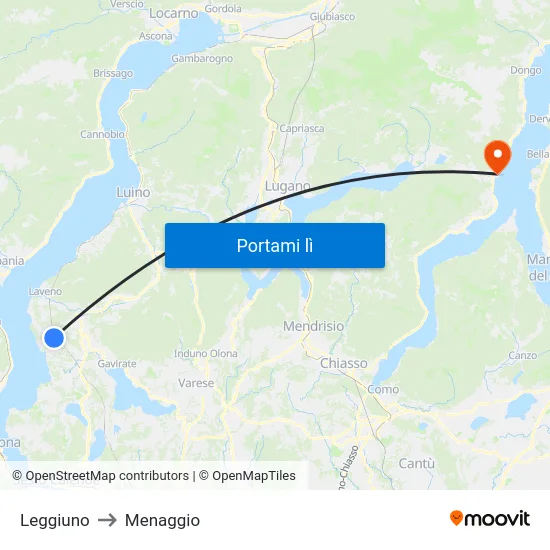 Leggiuno to Menaggio map