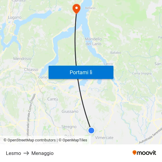 Lesmo to Menaggio map