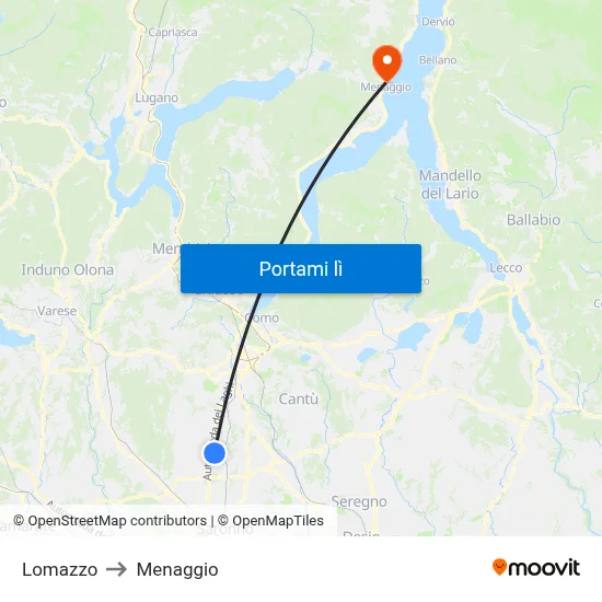 Lomazzo to Menaggio map