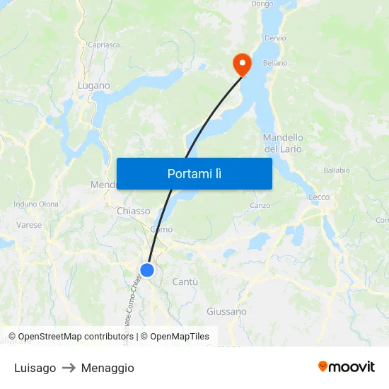 Luisago to Menaggio map