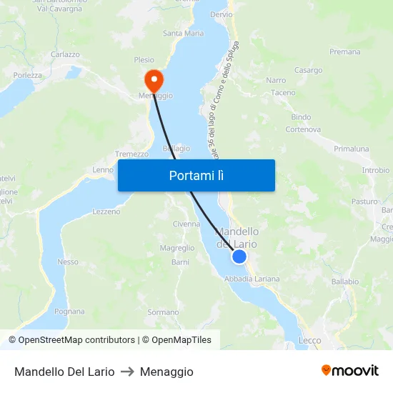 Mandello Del Lario to Menaggio map