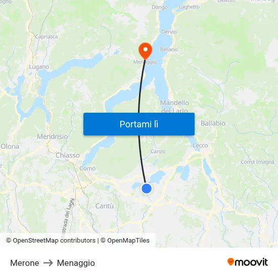 Merone to Menaggio map