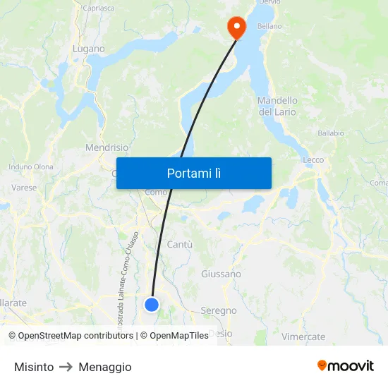 Misinto to Menaggio map