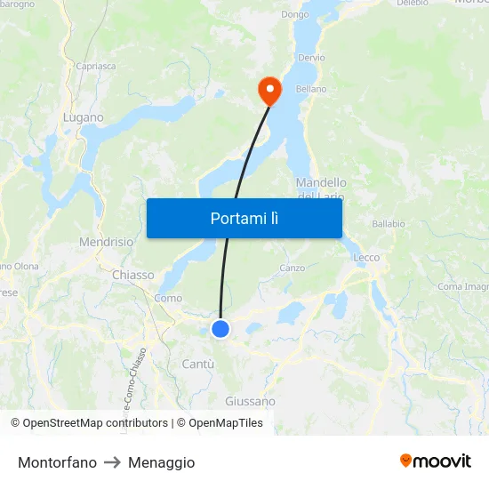 Montorfano to Menaggio map