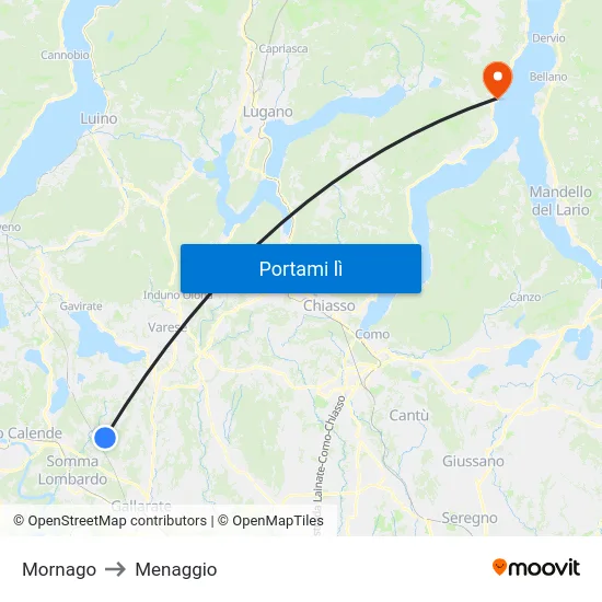 Mornago to Menaggio map