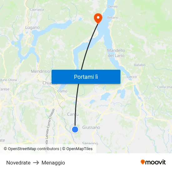 Novedrate to Menaggio map