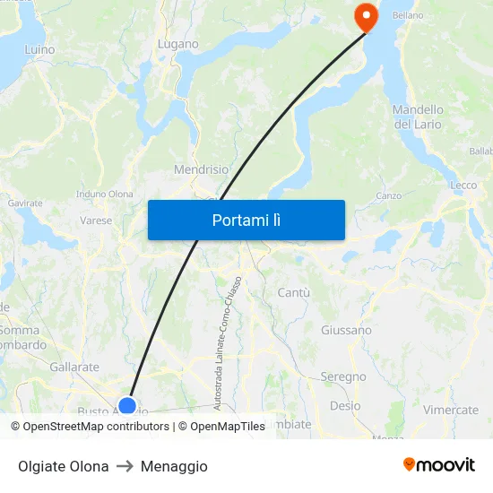 Olgiate Olona to Menaggio map