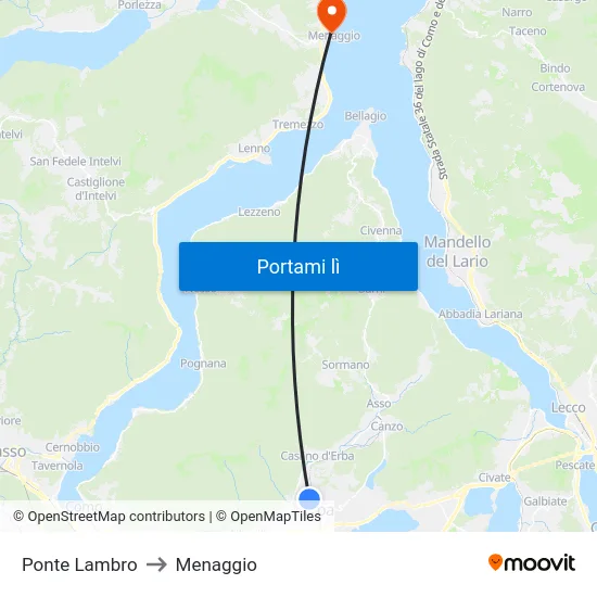 Ponte Lambro to Menaggio map