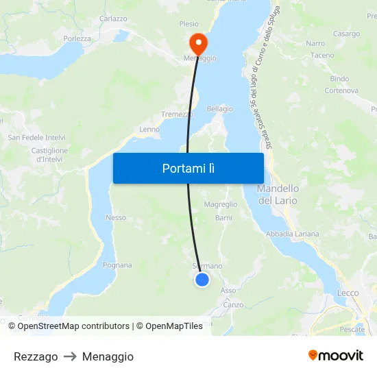 Rezzago to Menaggio map