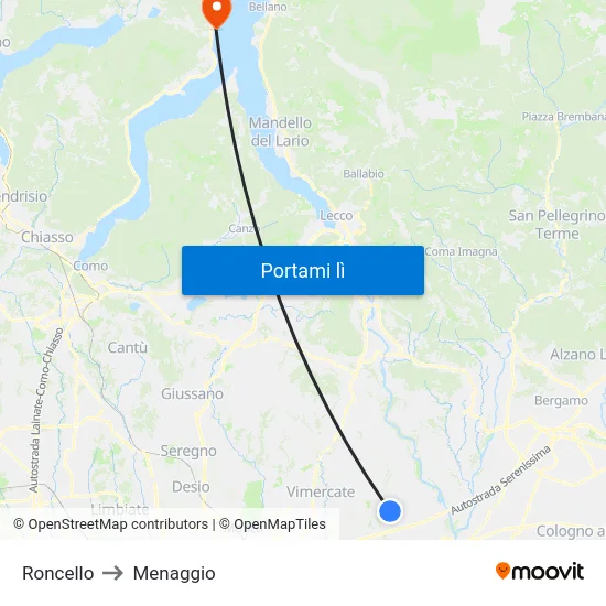 Roncello to Menaggio map
