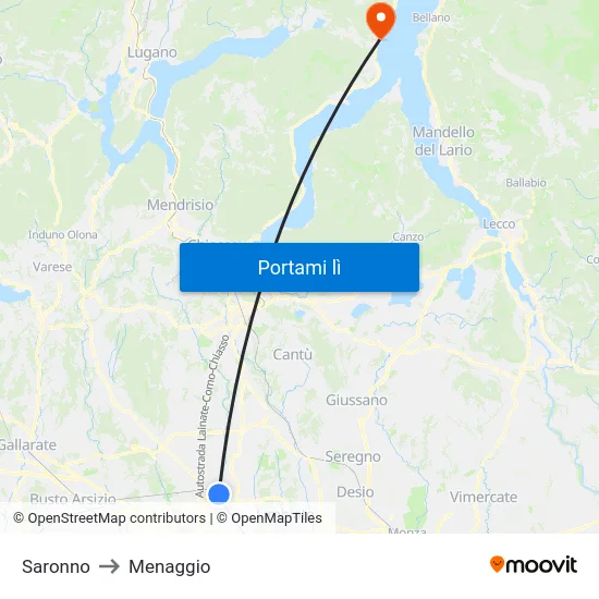 Saronno to Menaggio map