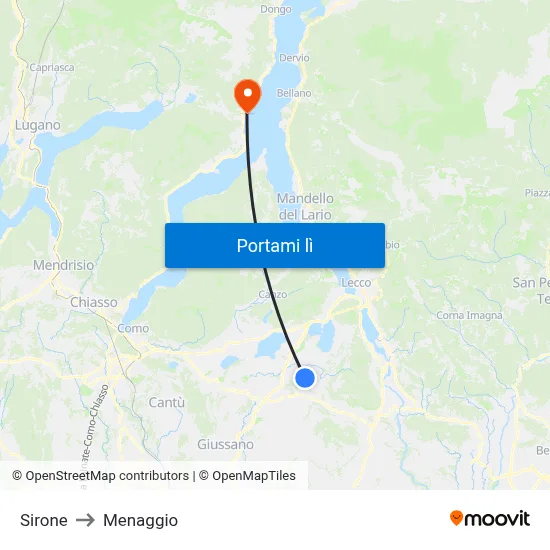 Sirone to Menaggio map