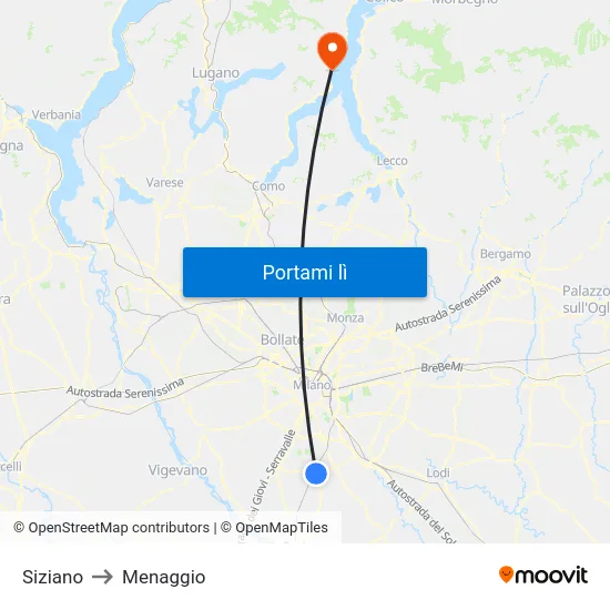 Siziano to Menaggio map