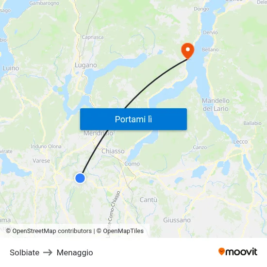 Solbiate to Menaggio map