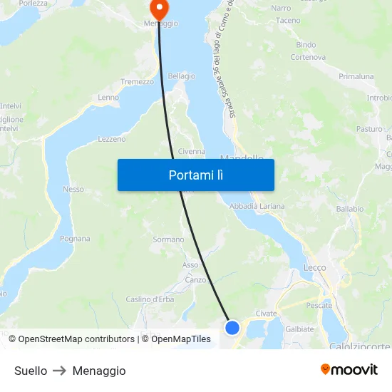 Suello to Menaggio map