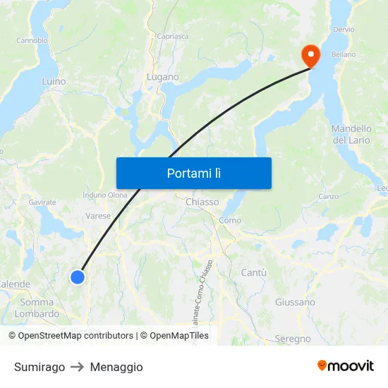Sumirago to Menaggio map